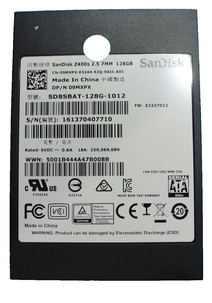 SanDisk SATA 2.5" 128GB Solid State Drive SD8SBAT-128G-1012 9MXPX