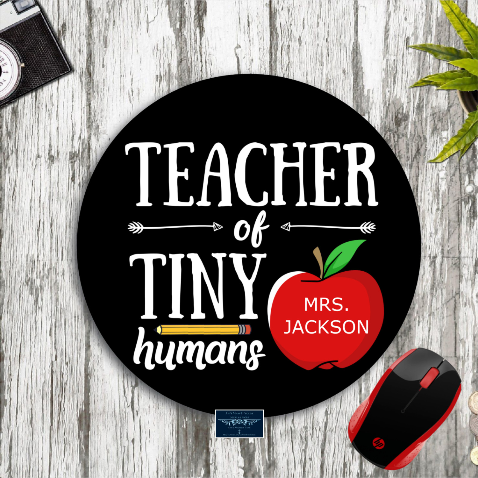TEACHER OF TINY HUMANS PERSONALIZED NAME CUSTOM ROUND MOUSEPAD DESK MAT GIFT