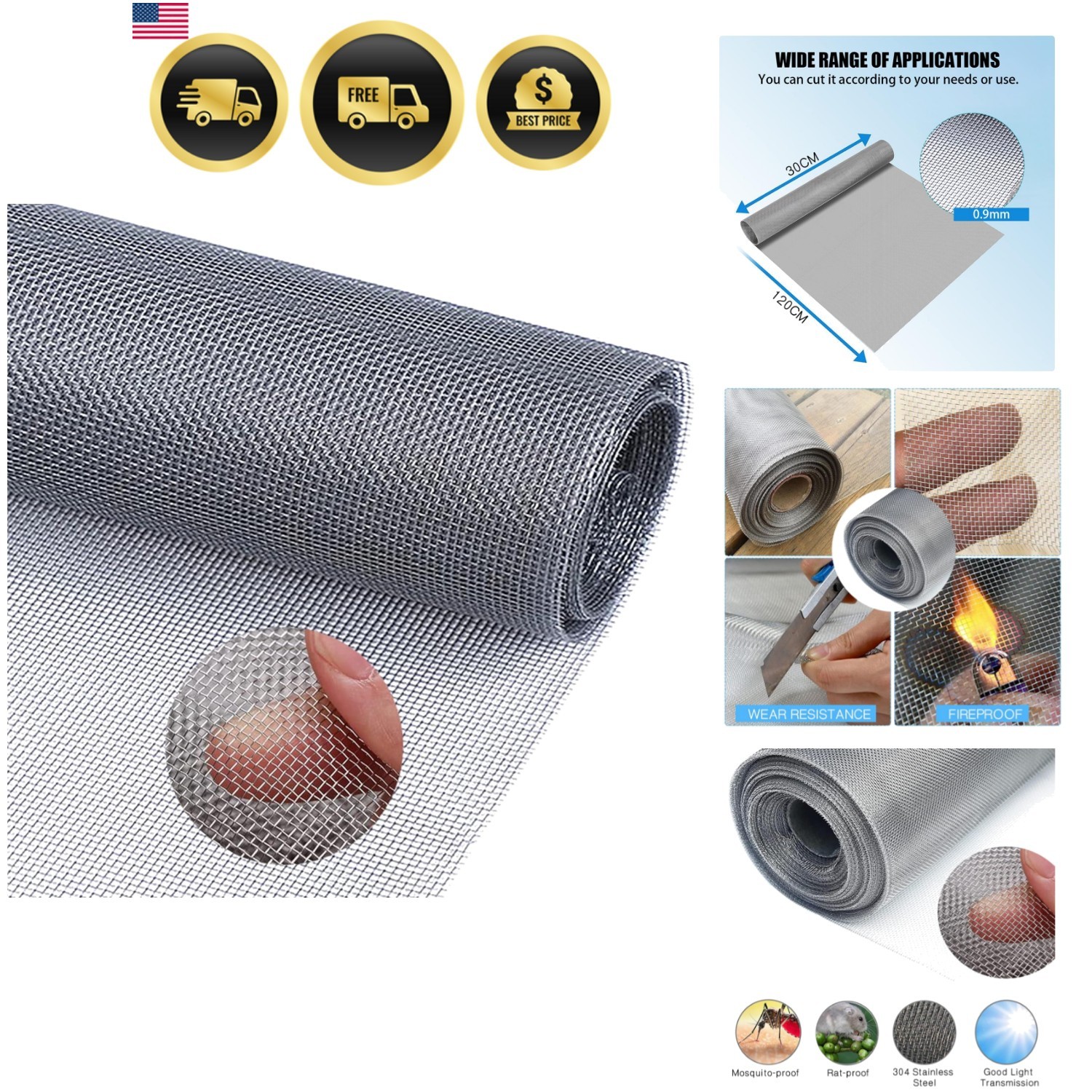Filter Screen Sheets Stainless Steel Air Vent Mesh Cover Wire Mesh Roll 30x12...