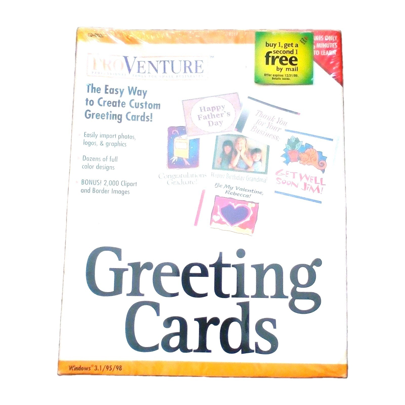 proventure greeting cards software windows cd new sealed vintage clipart creator