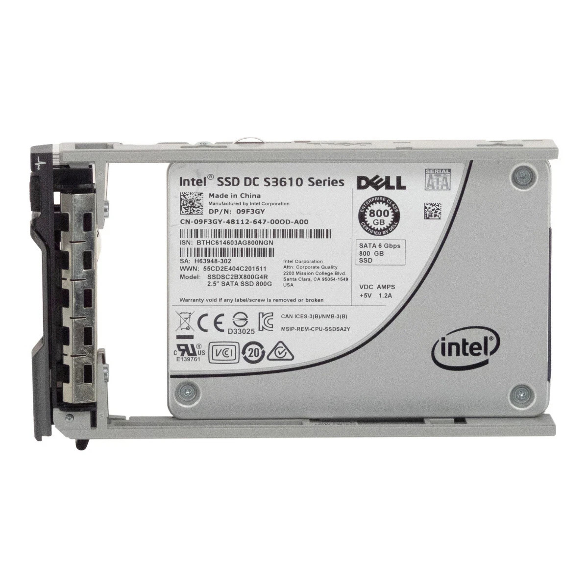 DELL INTEL 800GB 2.5" SATA S3610 SERIES SSDSC2BX800G4R 6.0Gbs SSD 9F3GY 09F3GY