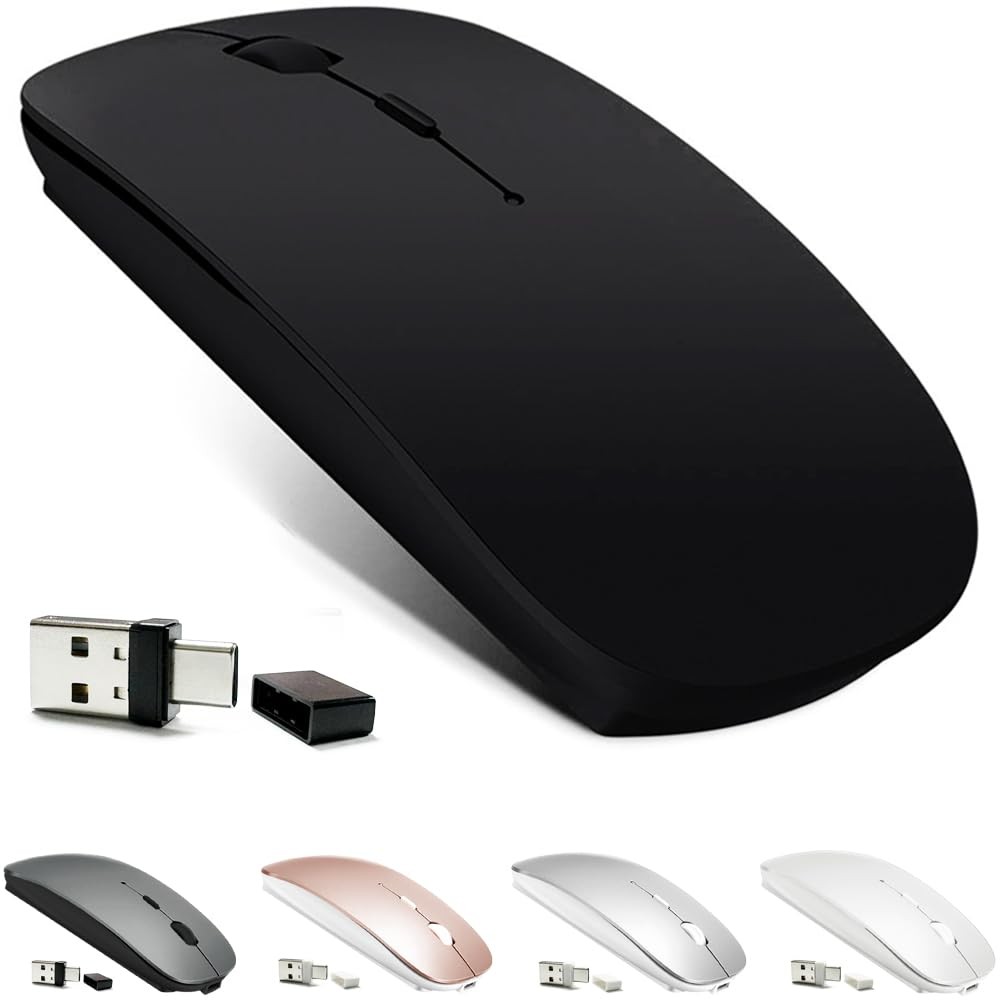 KLO Rechargeable Bluetooth 5.2/3.0/Type-C/USB-2.4G Mouse for MacBook/MacBook ...