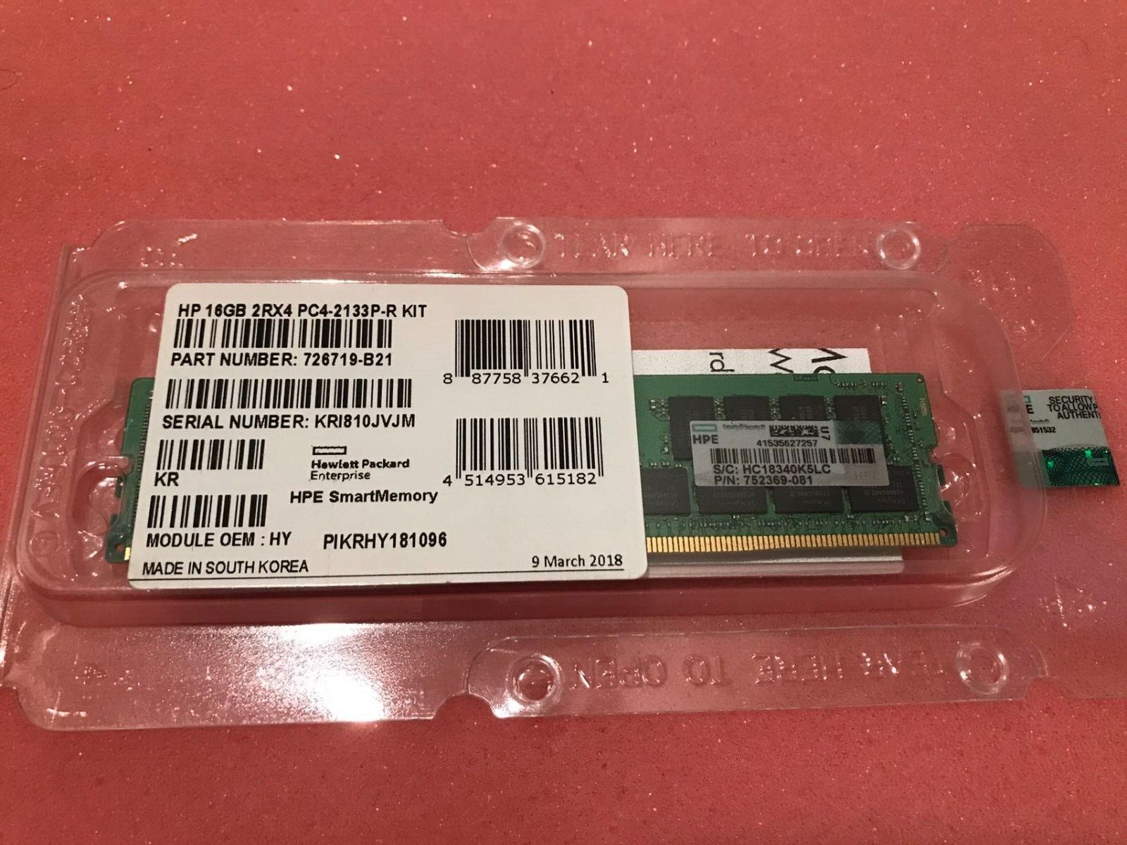 NEW F/S HP 752369-081 16GB PC4-17000 DDR4-2133MHZ MEMORY MODULE 726719-B21