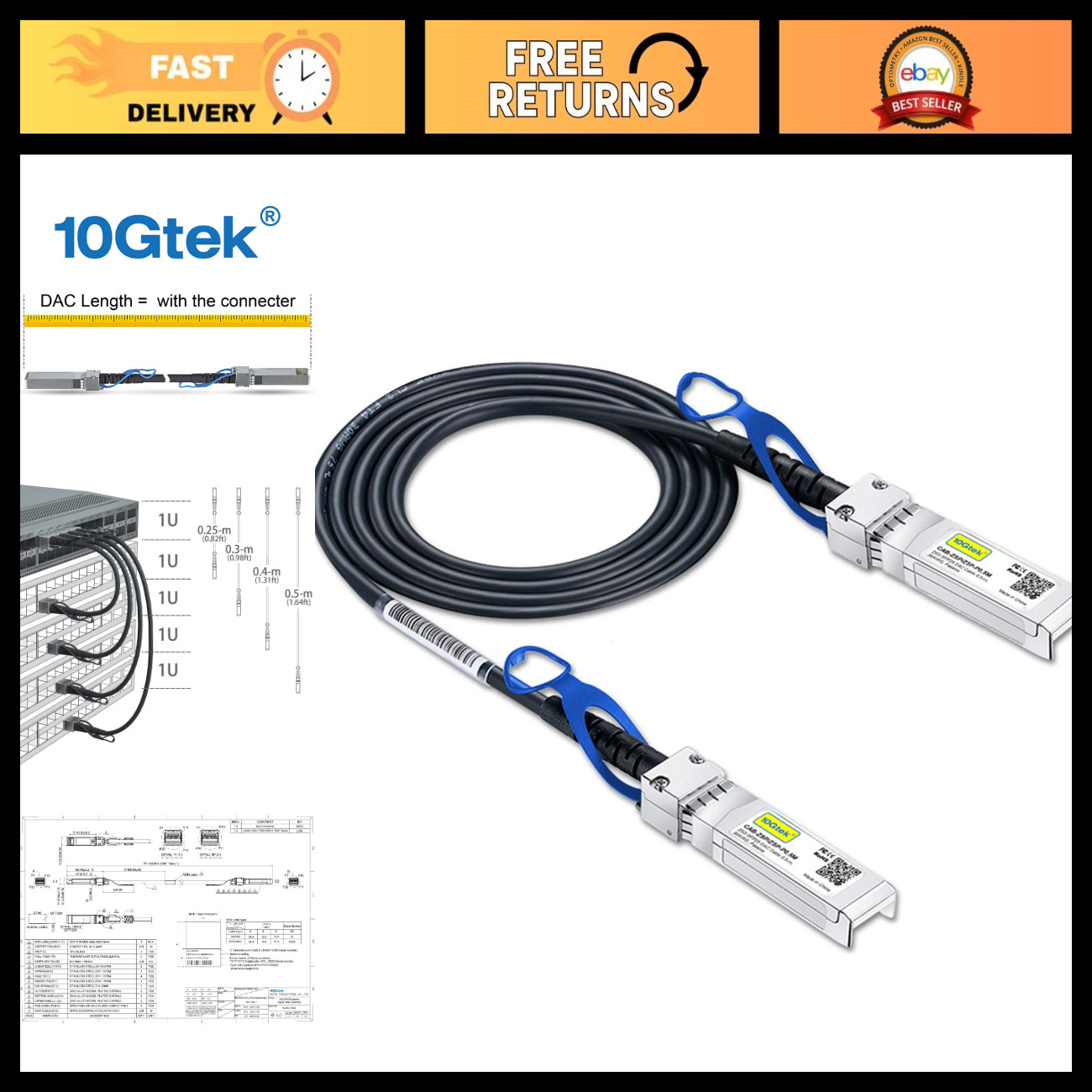 25G SFP28 SFP+ DAC Cable 1m/3.3ft for Cisco Networking, High-Speed Data Transfer