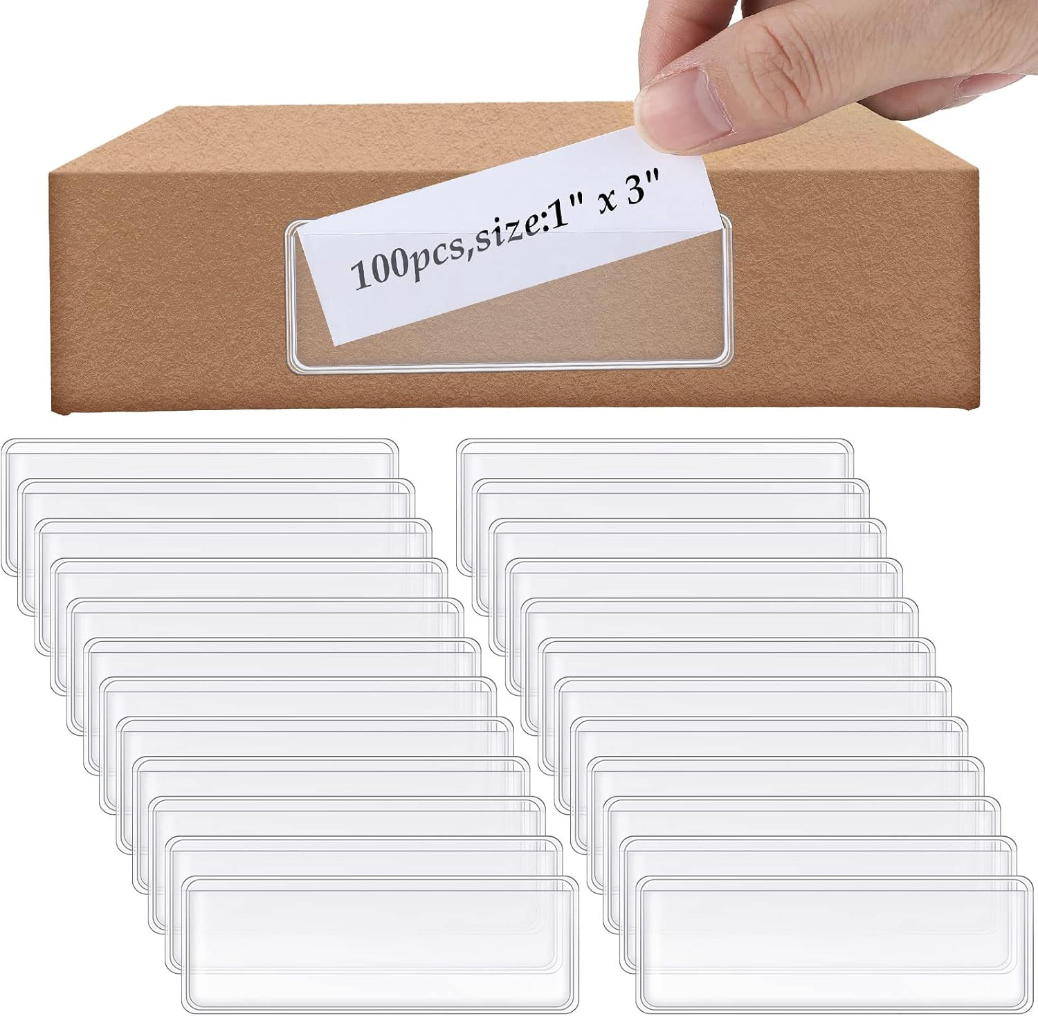 Meanplan 100 Pcs Label Holder Self Adhesive Clear Pocket Bulk 3X1 Inch