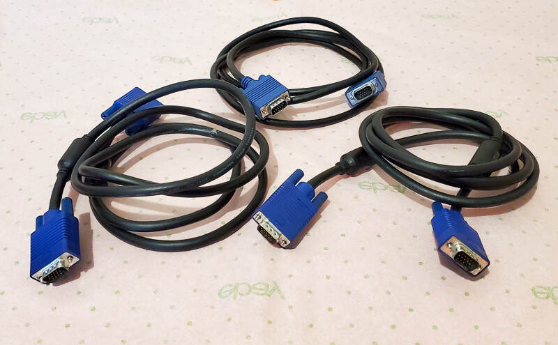 Computer Monitor VGA Cables Set of 3, 6' Male to Male Connectors PC LCD 