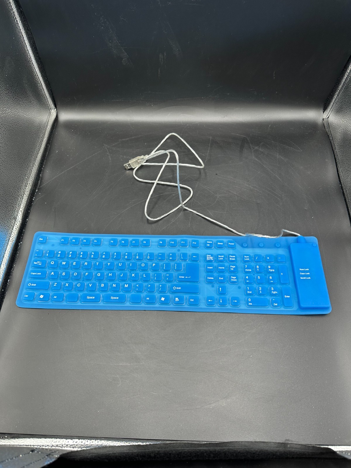 Blue USB Flexible Silicone Roll-Up Keyboard Full Size Waterproof -Tested