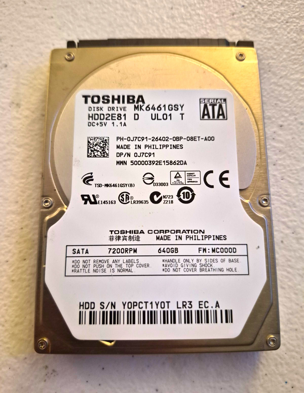 **Not Tested** Toshiba MK6461GSY 640GB 2.5in SATA 7200RPM Internal Laptop HDD