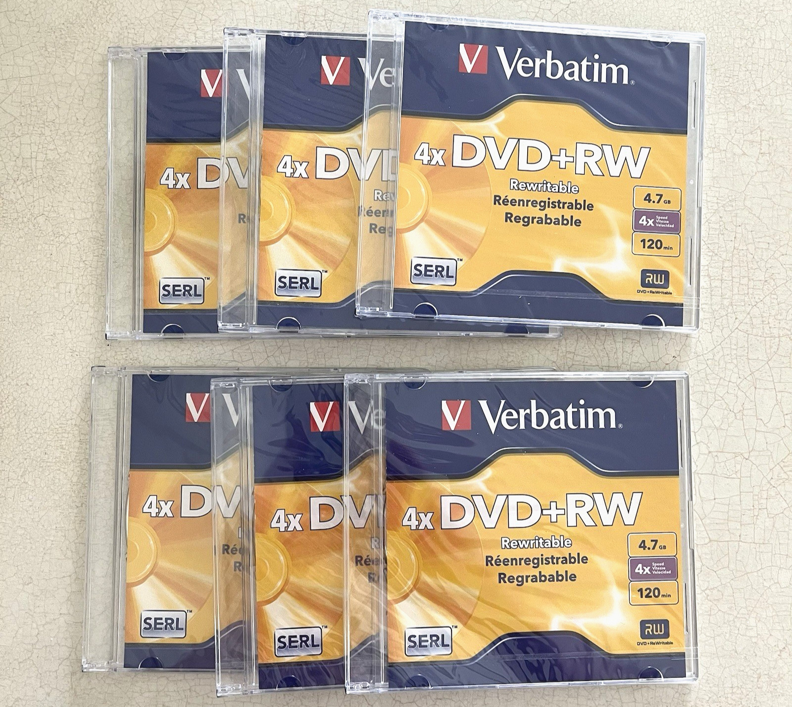 Verbatim lot of 6 New Blank DVD+RW 4x 120 min.  4.7GB Rewritable DVD Disc