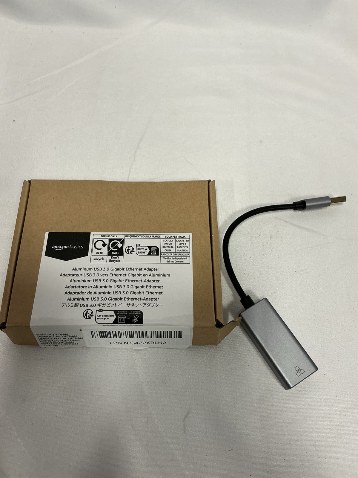 Amazon Basics Aluminum USB 3.0 Gigabit Ethernet Adapter, Gray Portable TESTED