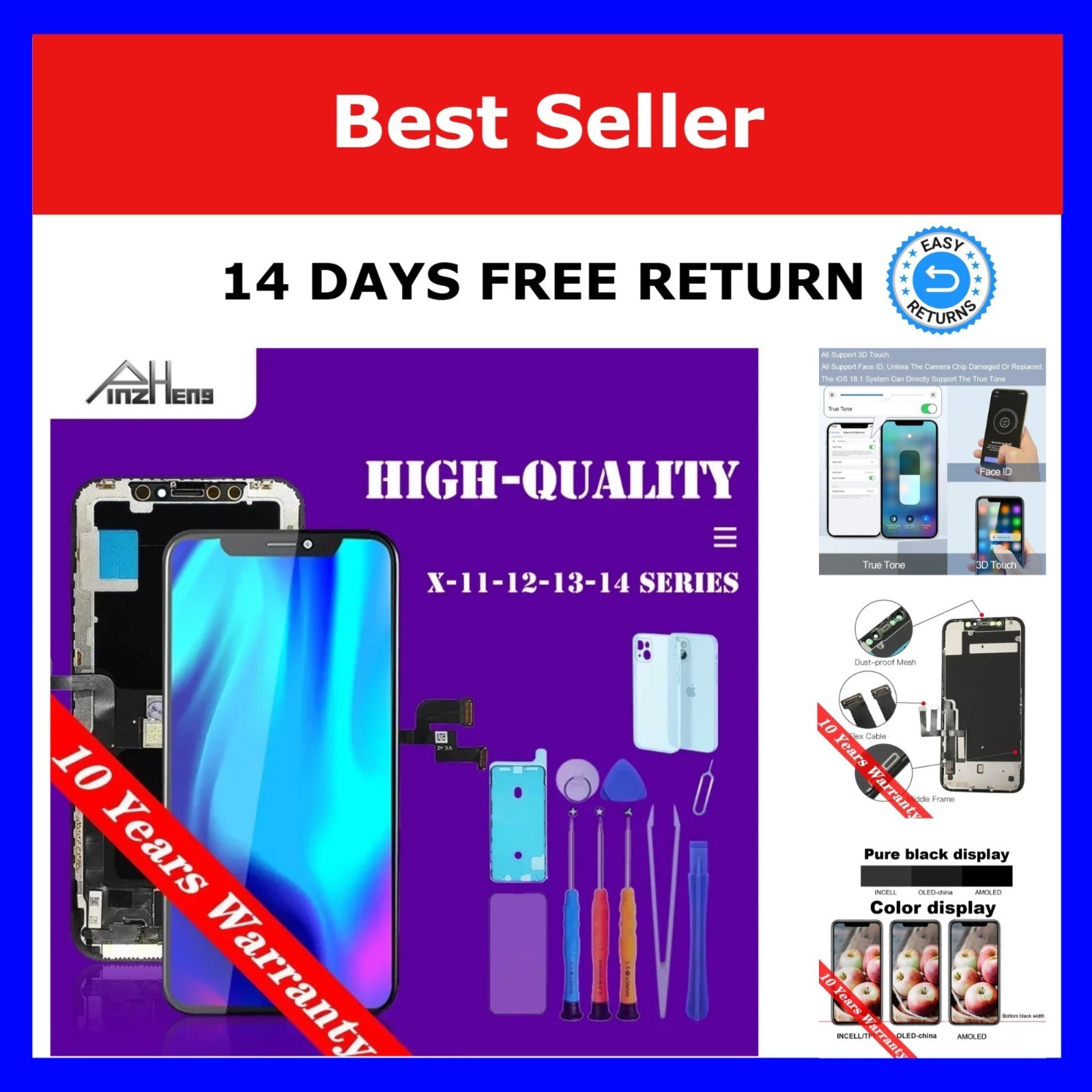PINZHENG iPhone Screen Replacement LCD OLED AMOLED Display for X XR XS 11 12 13