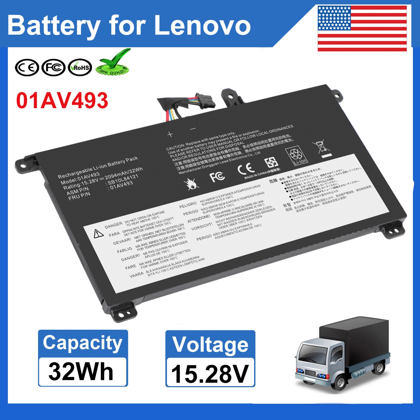 ✅Battery 01AV493 For Lenovo ThinkPad T570 T580 P51S P52S 00UR891 00UR892 32Wh