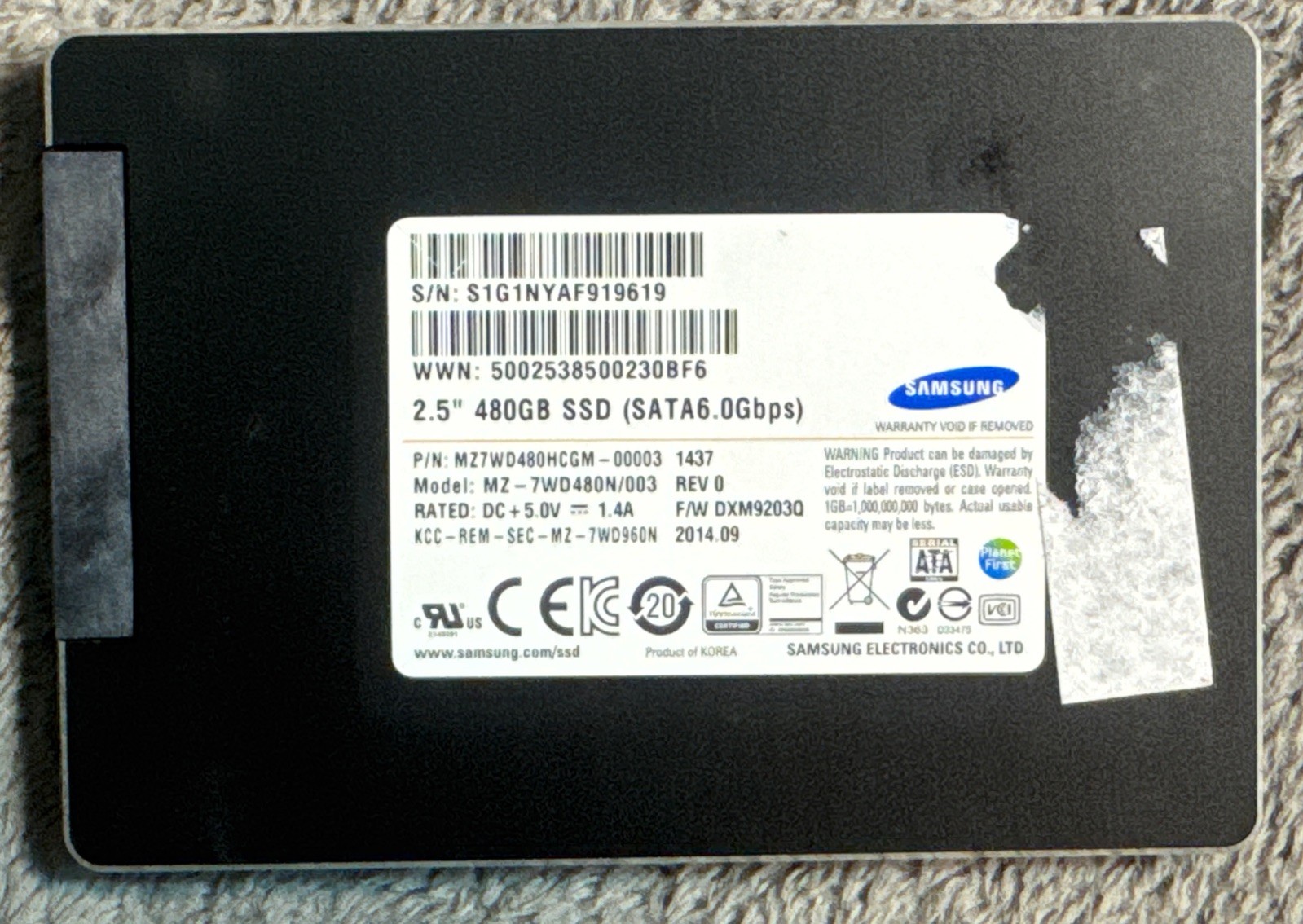 Lot of 23 SAMSUNG MZ-7WD480N/003 480GB SM843TN DC 2.5 6G SATA SSD