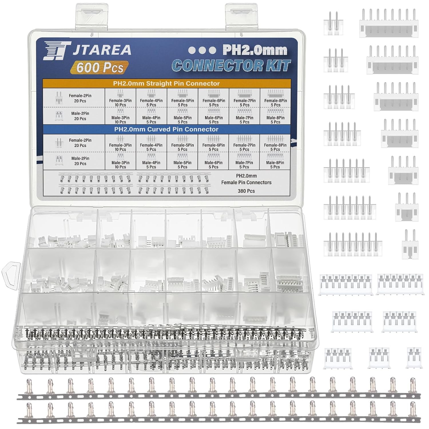JST PH 2.0MM Connector Kit 2 3 4 5 6 7 8 Pin Female Male Housing for Electronics