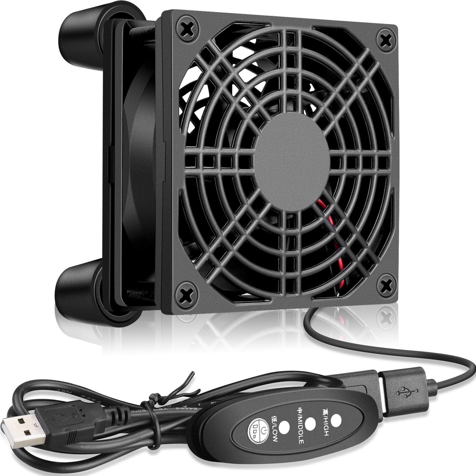 Quiet 80mm USB Computer Fan 5V USB Powered with 3 Speed Control