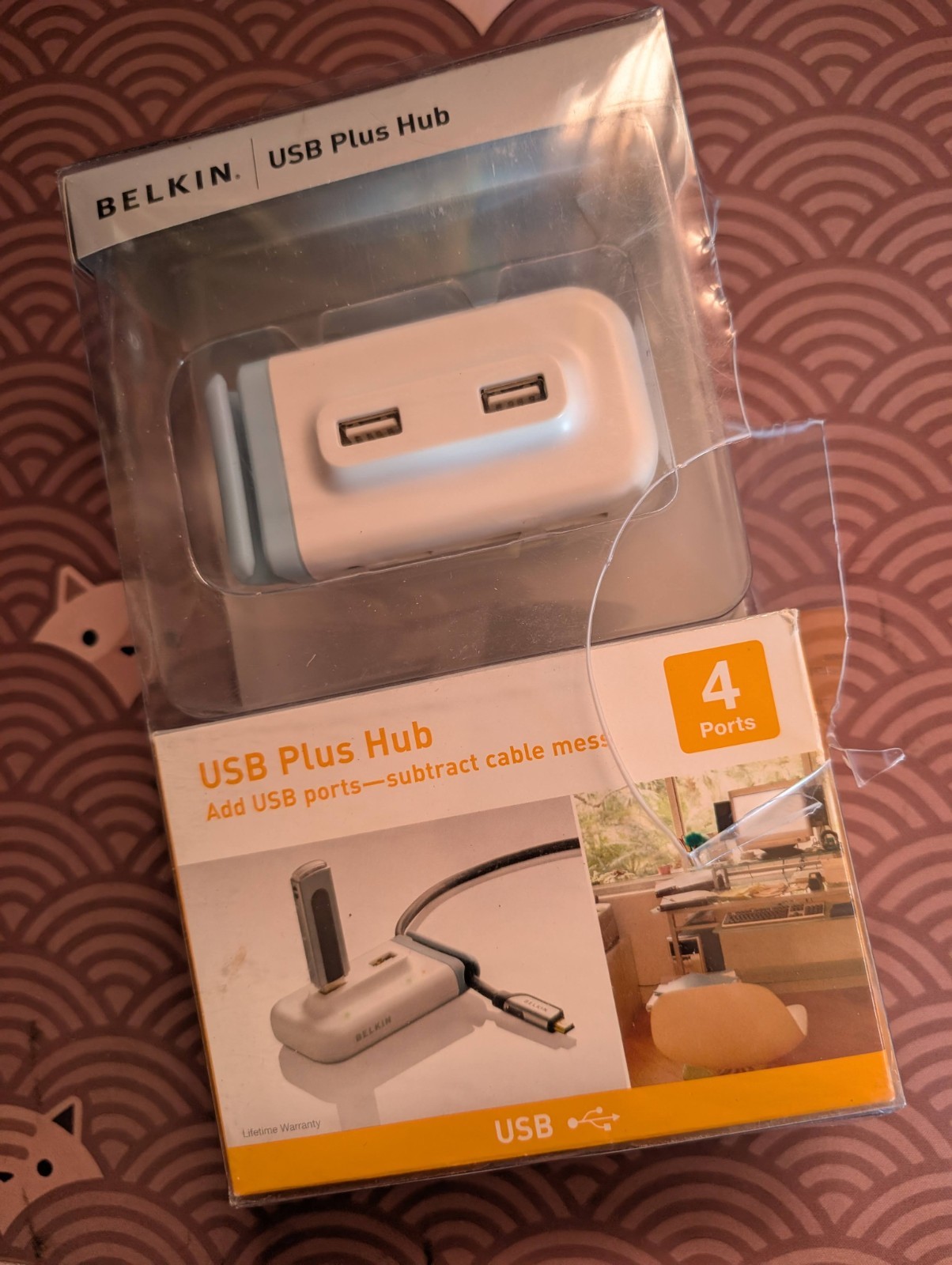 Belkin USB Plus Hub 4 Port USB 2.0 Desktop Hub With Adapter Open Box
