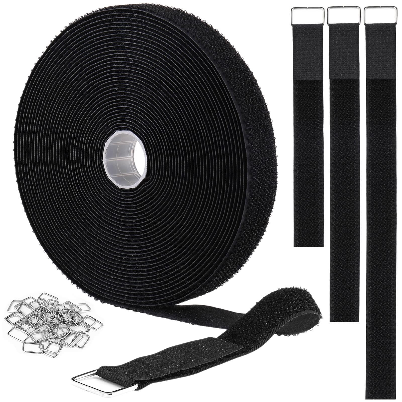 YMCRLUX 1"x32ft Hook and Loop Straps with 50 Metal Buckles, Adjustable Fasten...