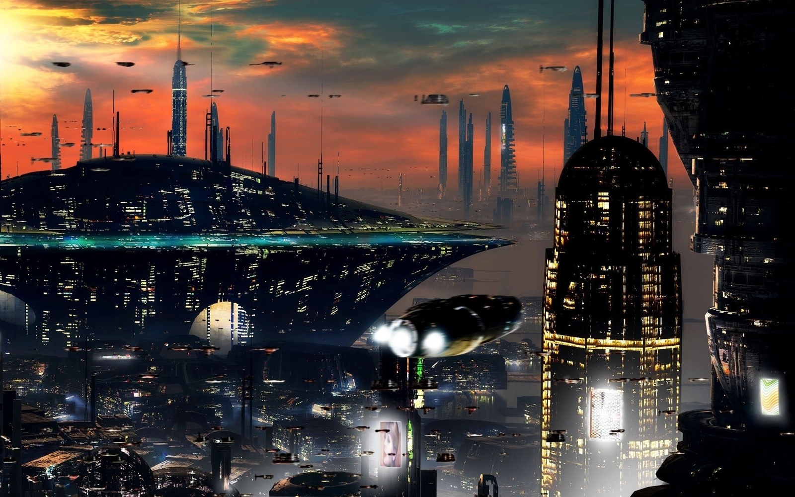 Landscape  art clouds cityscape futuristic building Custom Gaming Mat Desk