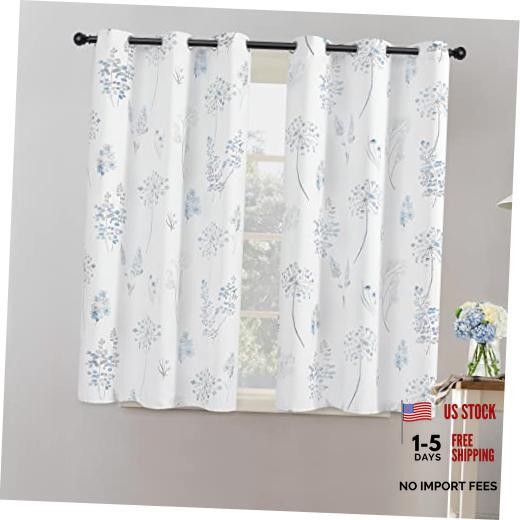 Light Blue Curtains 45 Inch Length for 34"W x 45"L (Pack of 2) Blue & Grey