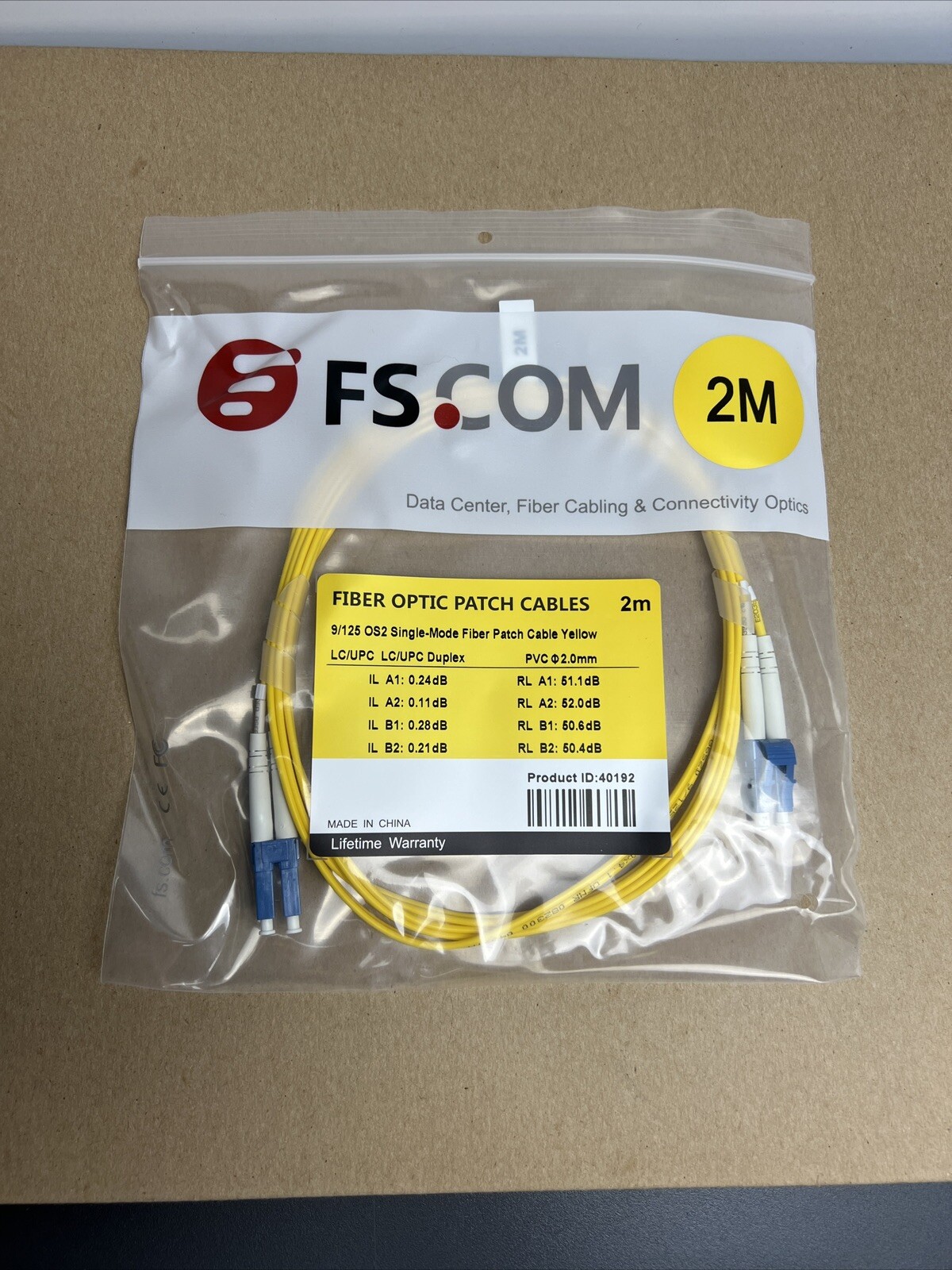 FS 40192 9/125 Single Mode Fiber Optic Duplex LC/UPC-LC/UPC Patch Cable 2m