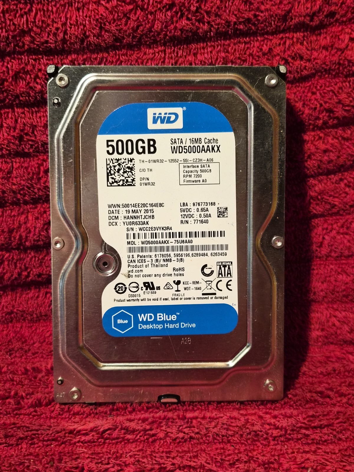 DELL 1WR32 WD5000AAKXb500GB 7.2K RPM 16MB 6 Gb/s SATA 3.5" HDD.               UU