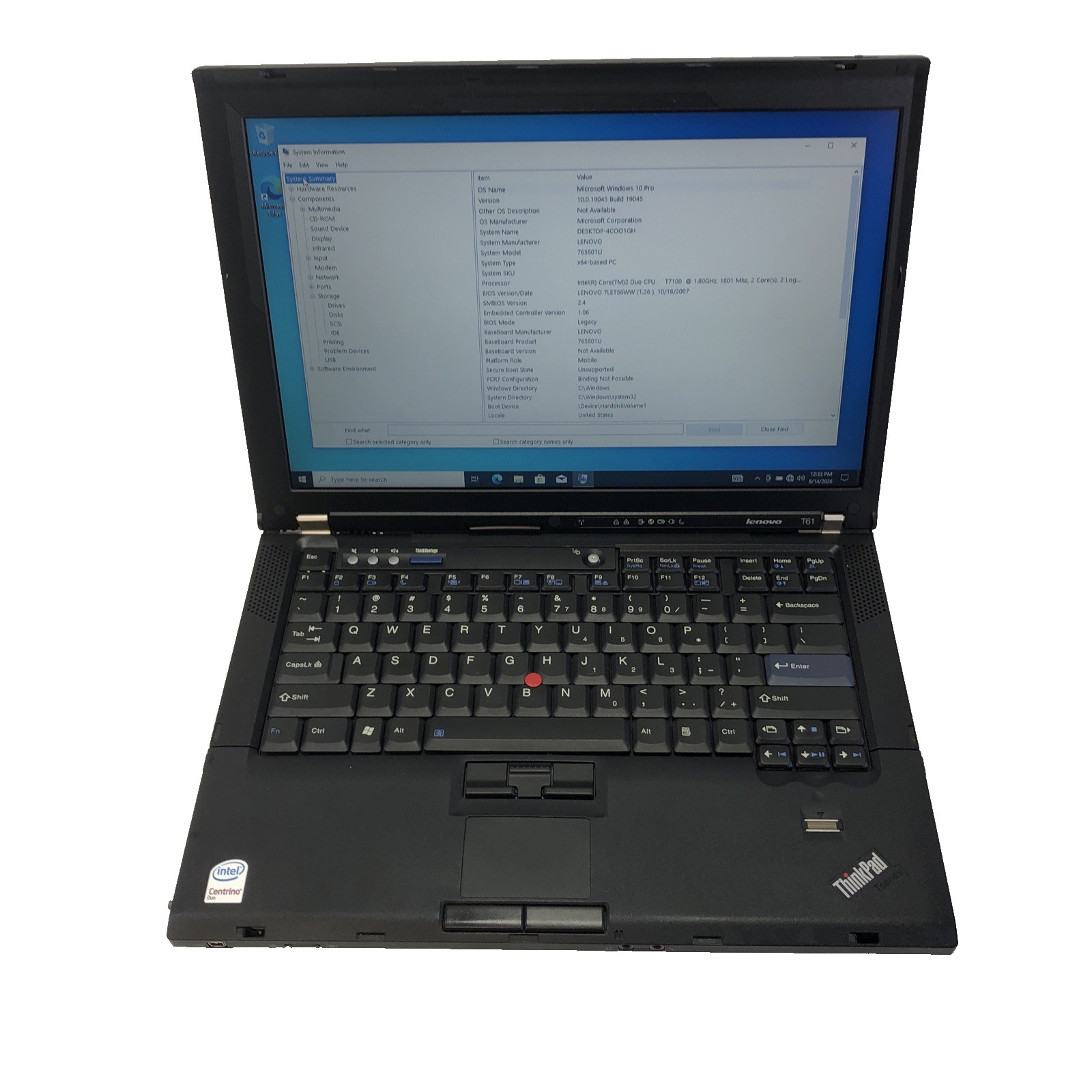 Lenovo T61 Core 2 Duo 1.8Ghz 2 GB Ram 320 GB Hard Drive Windows 10