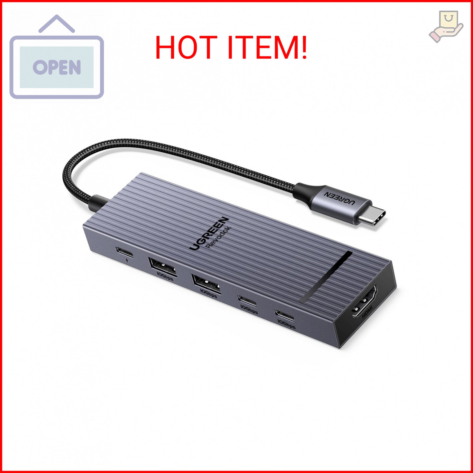 UGREEN Revodok Pro USB-C Hub 6 in 1 10Gbps 4K 60Hz HDMI, 100W Power Delivery for