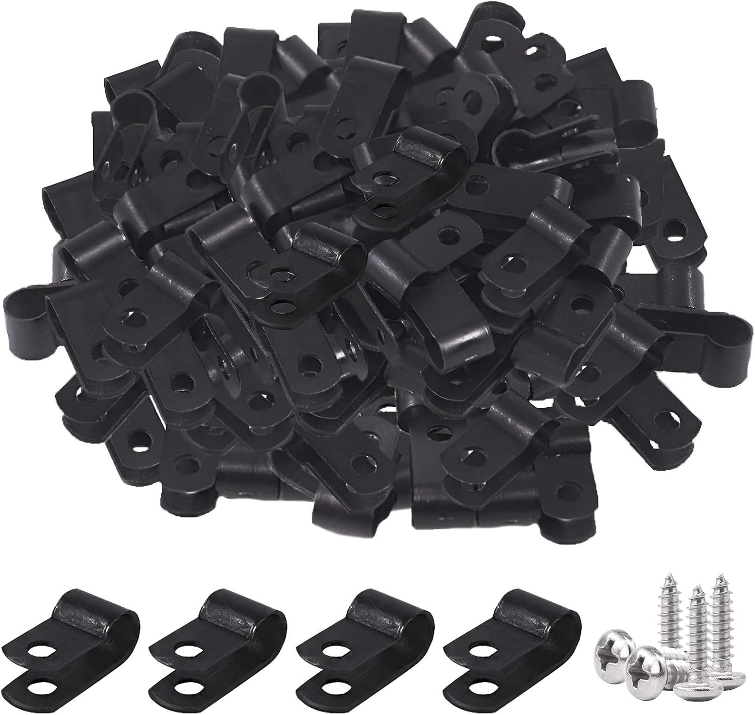 120Pcs 1/4 Inch Black Nylon Screw Mounting R-Type Cable Clip Wire Clamp with 120