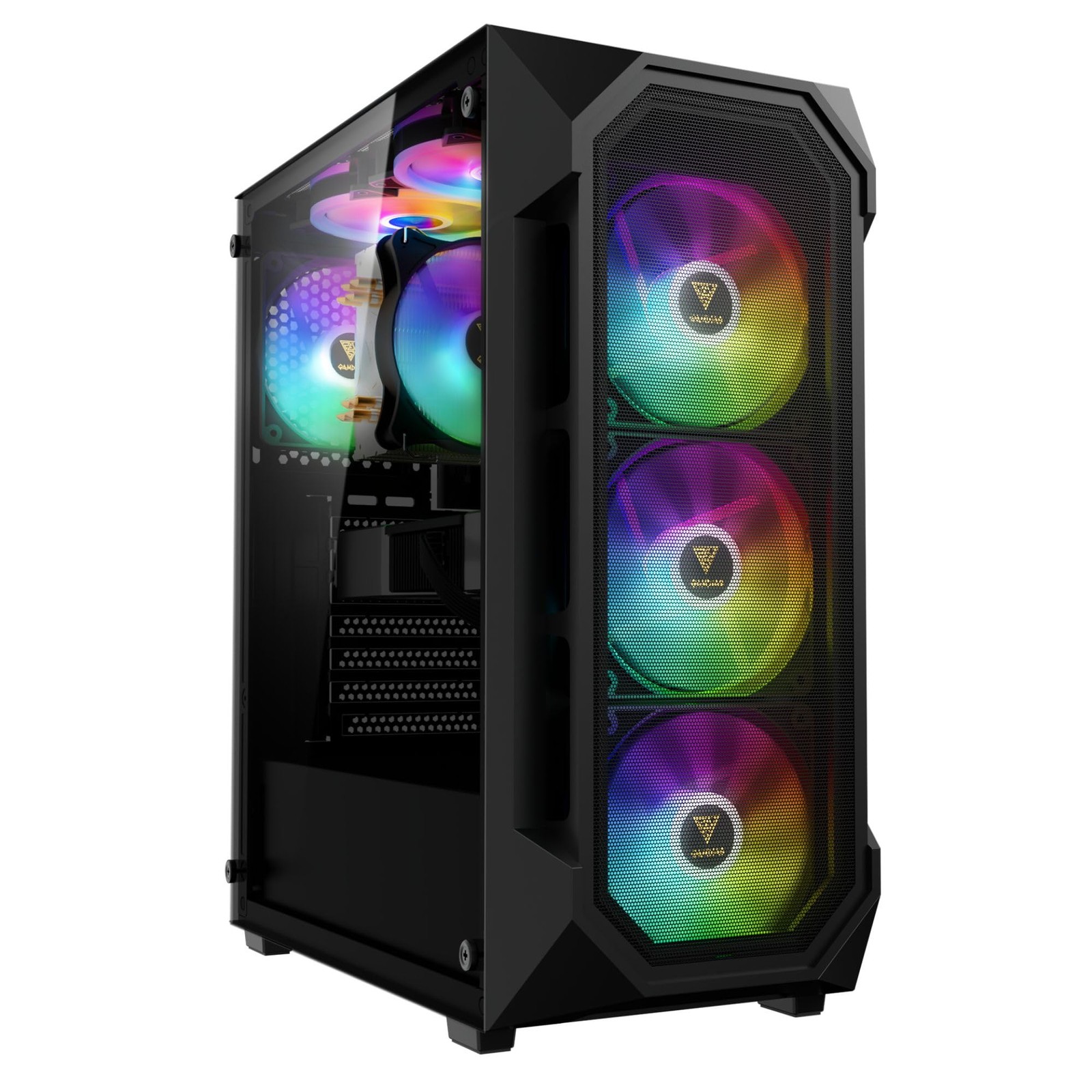 GAMDIAS ATX Mid Tower Gaming Computer PC Case Tempered AURA GC1 E A, Black