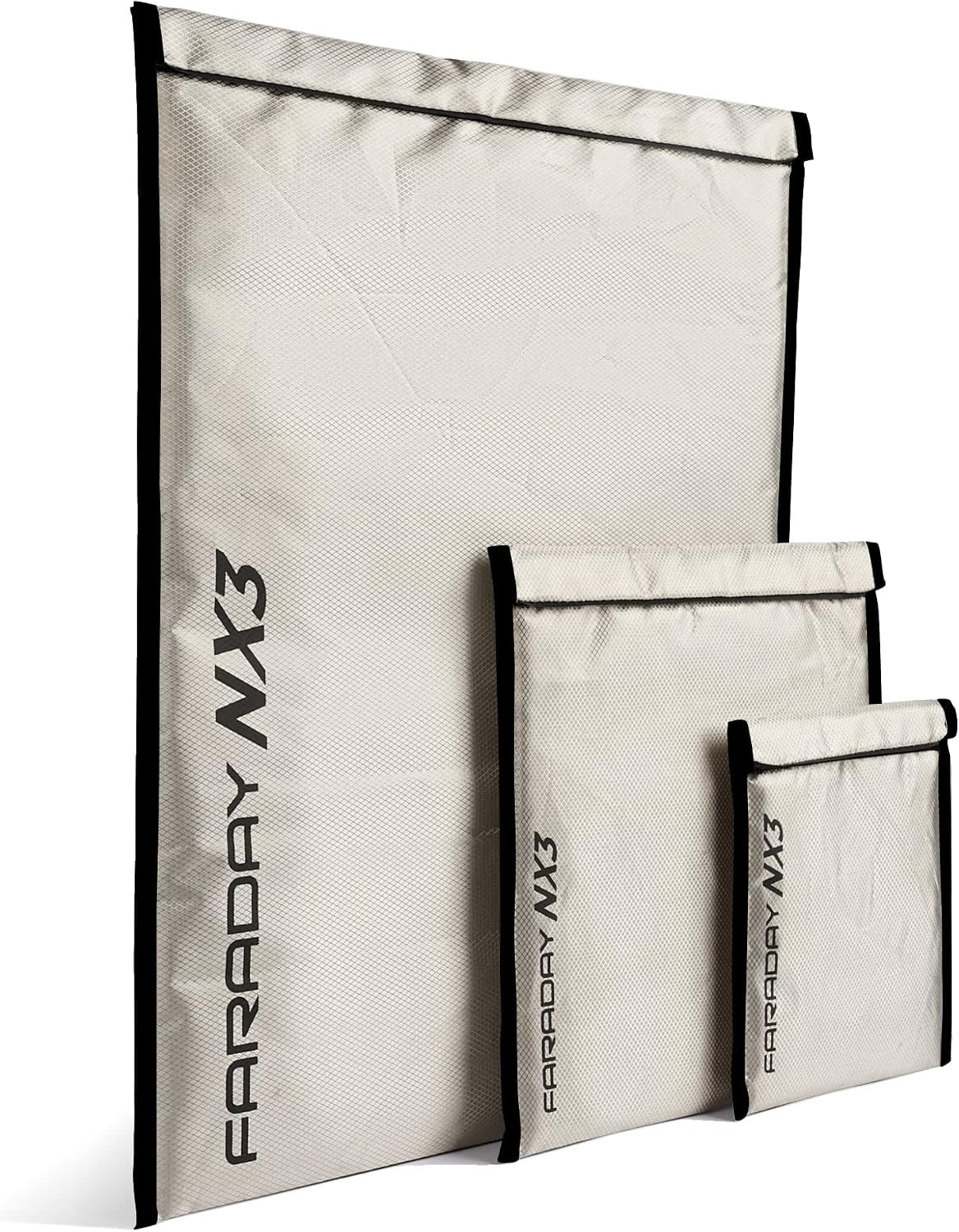 3 Pack Mega Kit NX3 Triple-Layer Cyber Fabric Faraday Bags - Fast, Easy Access f