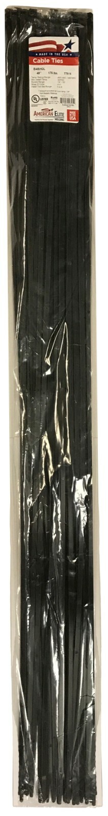 (50) Black 48" Inch Nylon Heavy Duty Cable Wire Wrap Zip Ties 175 LBS USA MADE