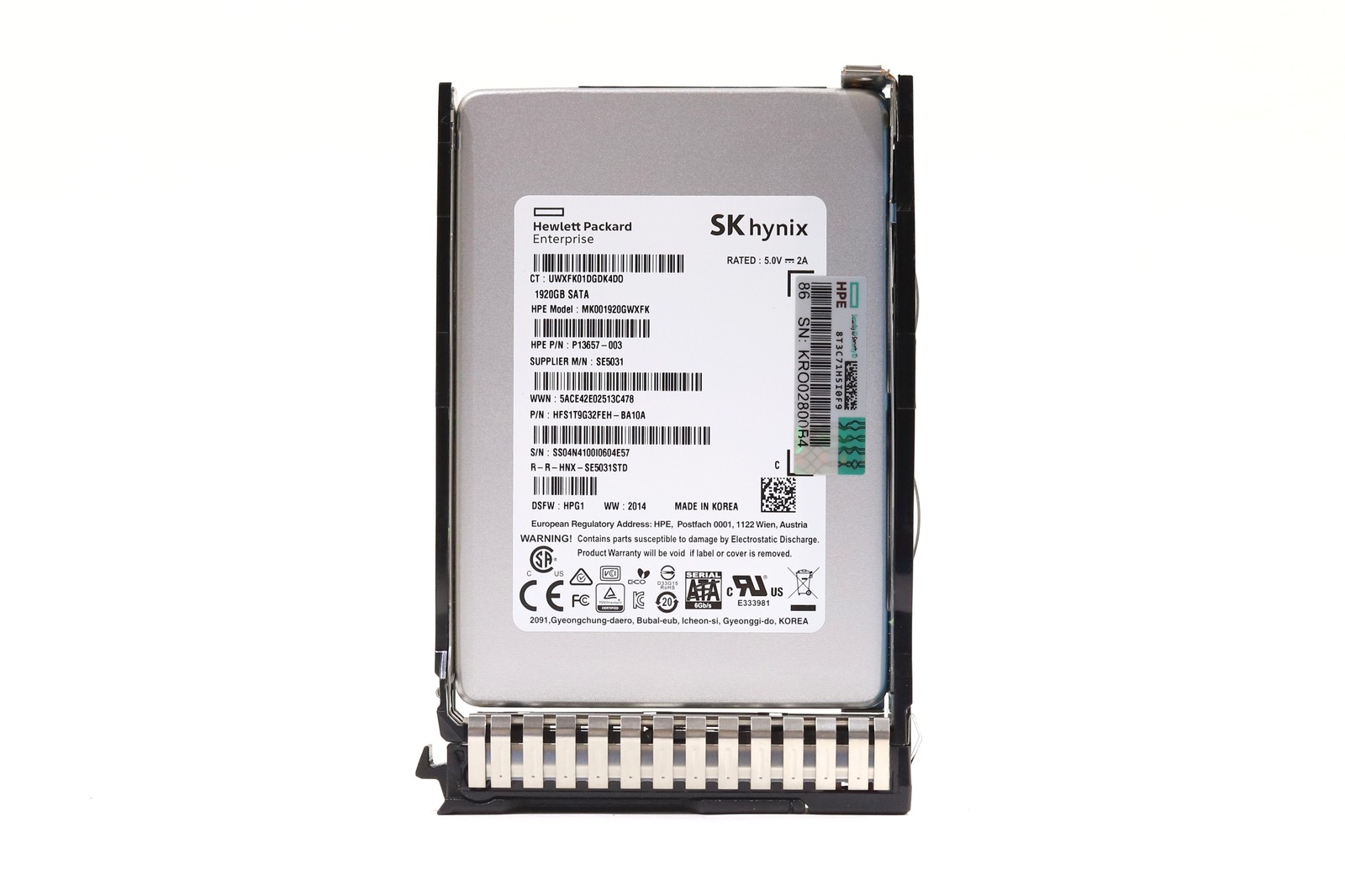 HPE MK001920GWXFK 1.92TB 2.5" 6Gb/s MU 3D TLC SATA SSD W/Caddy P/N: P13657-003