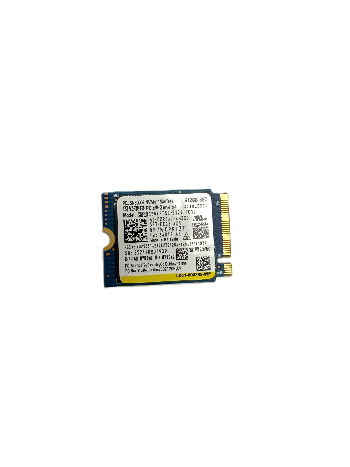 Sandisk SSD 512GB Nvme SSD M.2 2230 SDEPTSJ-512G-1012