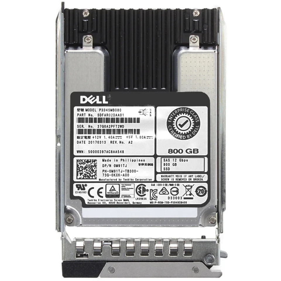 New M91TJ 0M91TJ PX04SMB080 Dell 800GB 12Gbps SAS WI MLC 2.5'' SSD 14/15/16G KIT