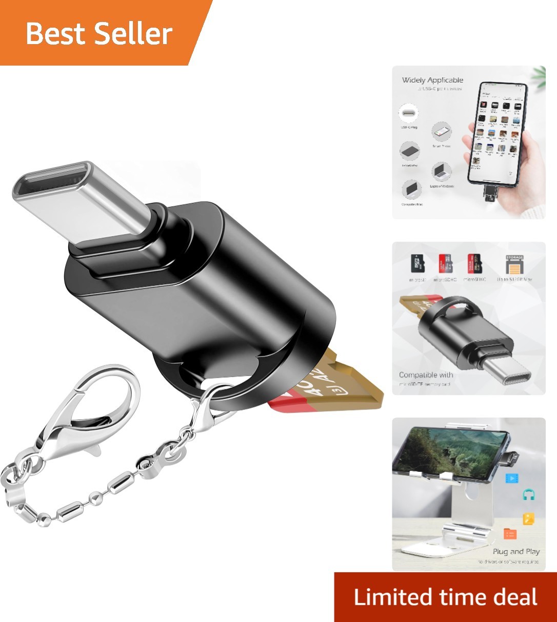 Ultra-Compact USB-C Micro SD Card Reader with Keychain - 480 Mbps Fast Transfer