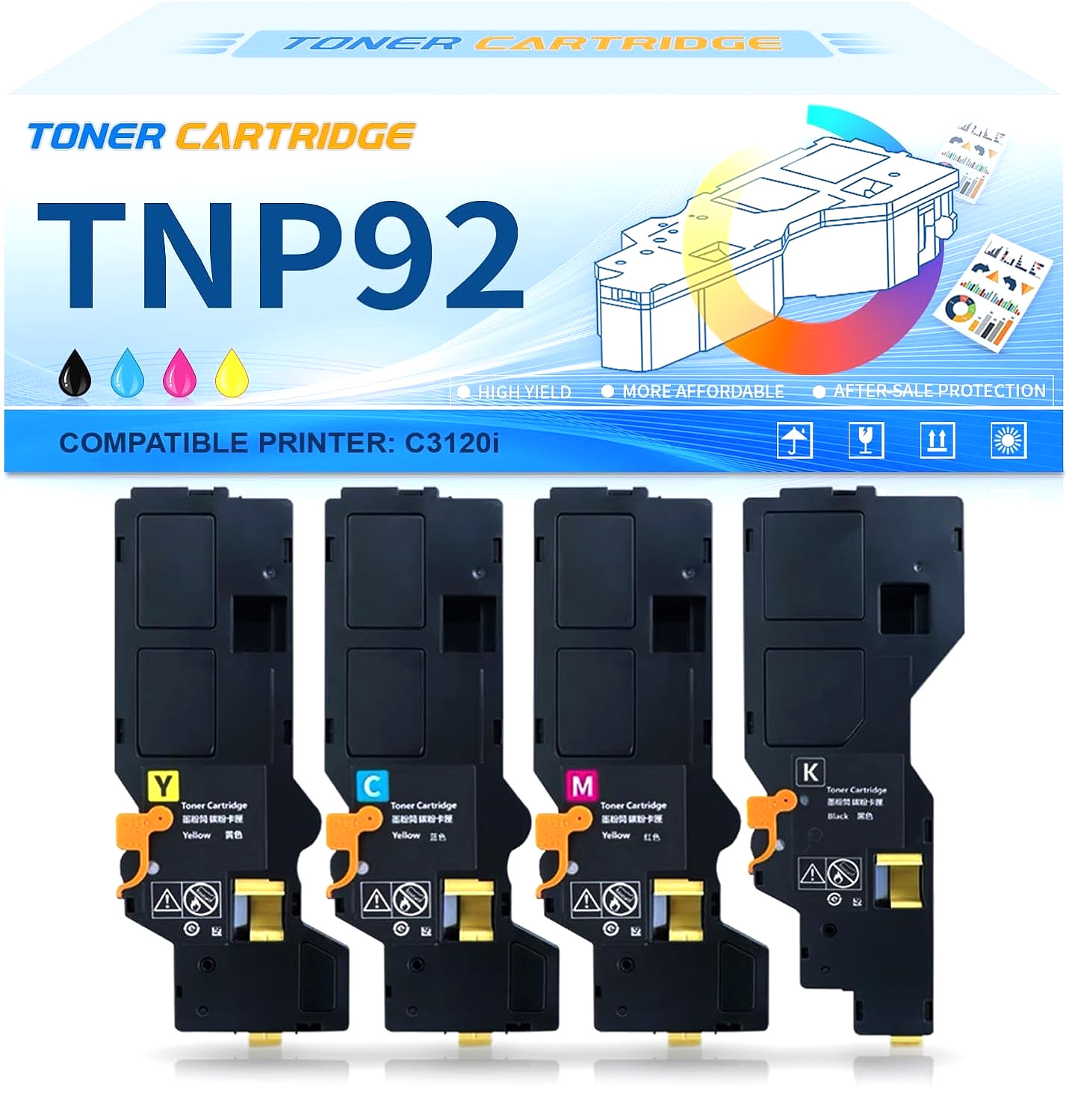 TNP-92 Toner Cartridge 4-Pack Replacement for Konica Minolta Bizhub C3120i BCMY