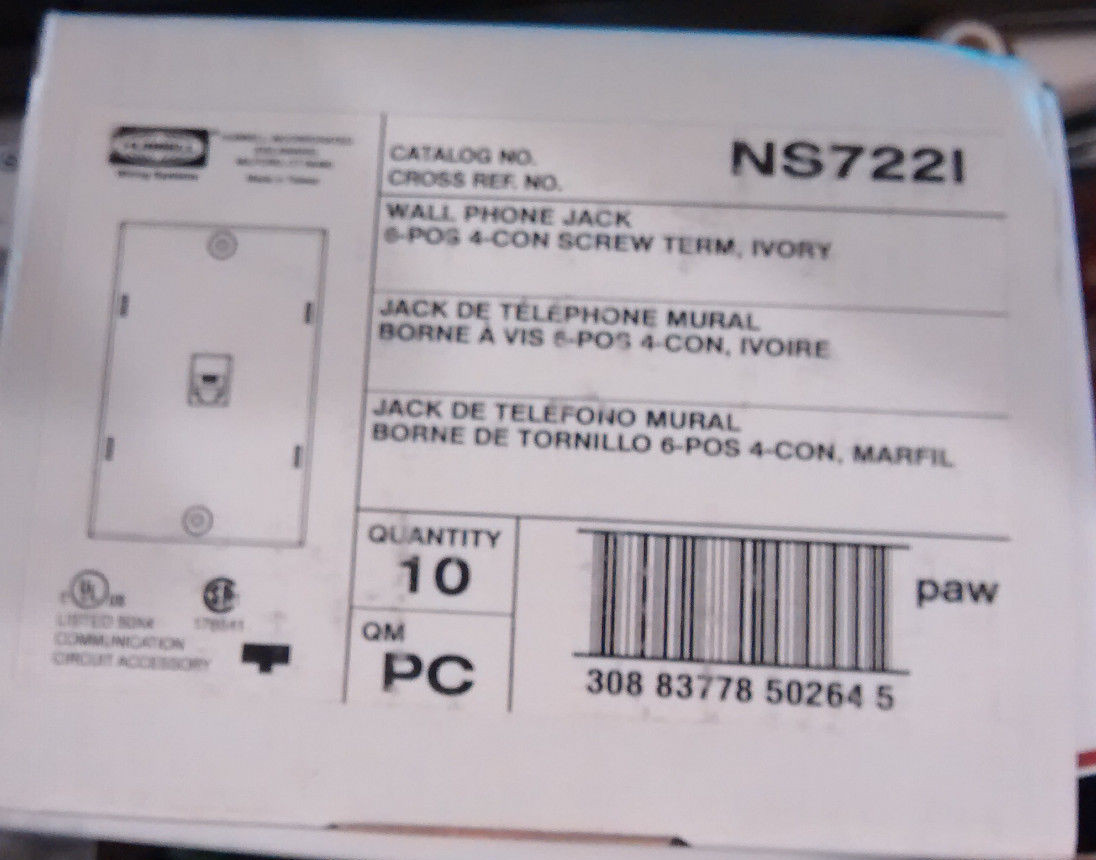 New box of 10 Hubbell netSELECT NS722I Wall Phone Jack 6-POS, 4-Conn screw term,