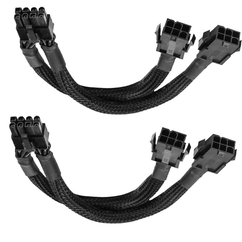 2/4X Dual 6 Pin Female to 8 Pin Male GPU Adapter Cable Braided Sleeved 20cm USA