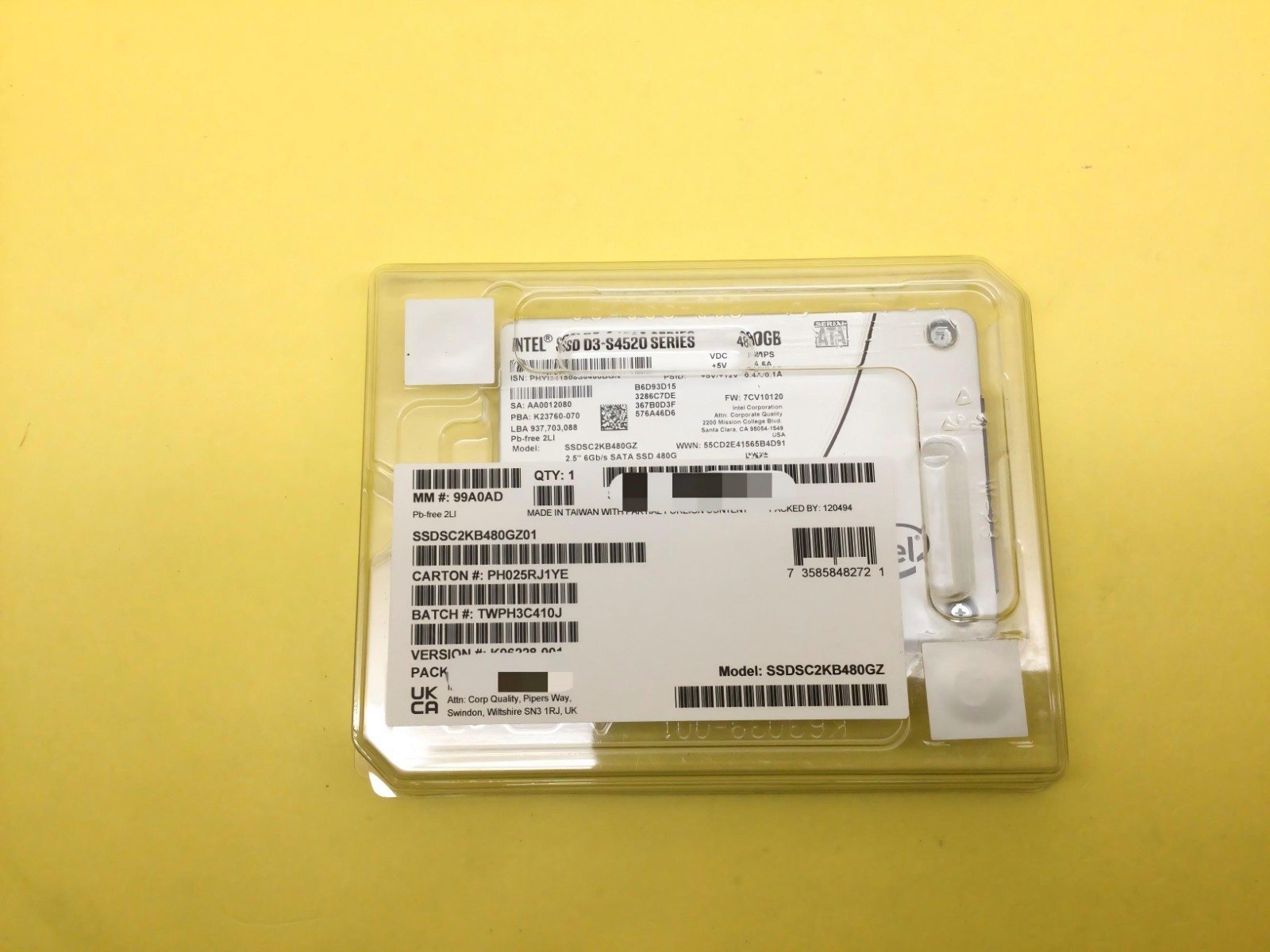 INTEL D3-S4520 480GB SATA 6Gbps 2.5in Internal SSD SSDSC2KB480GZ New