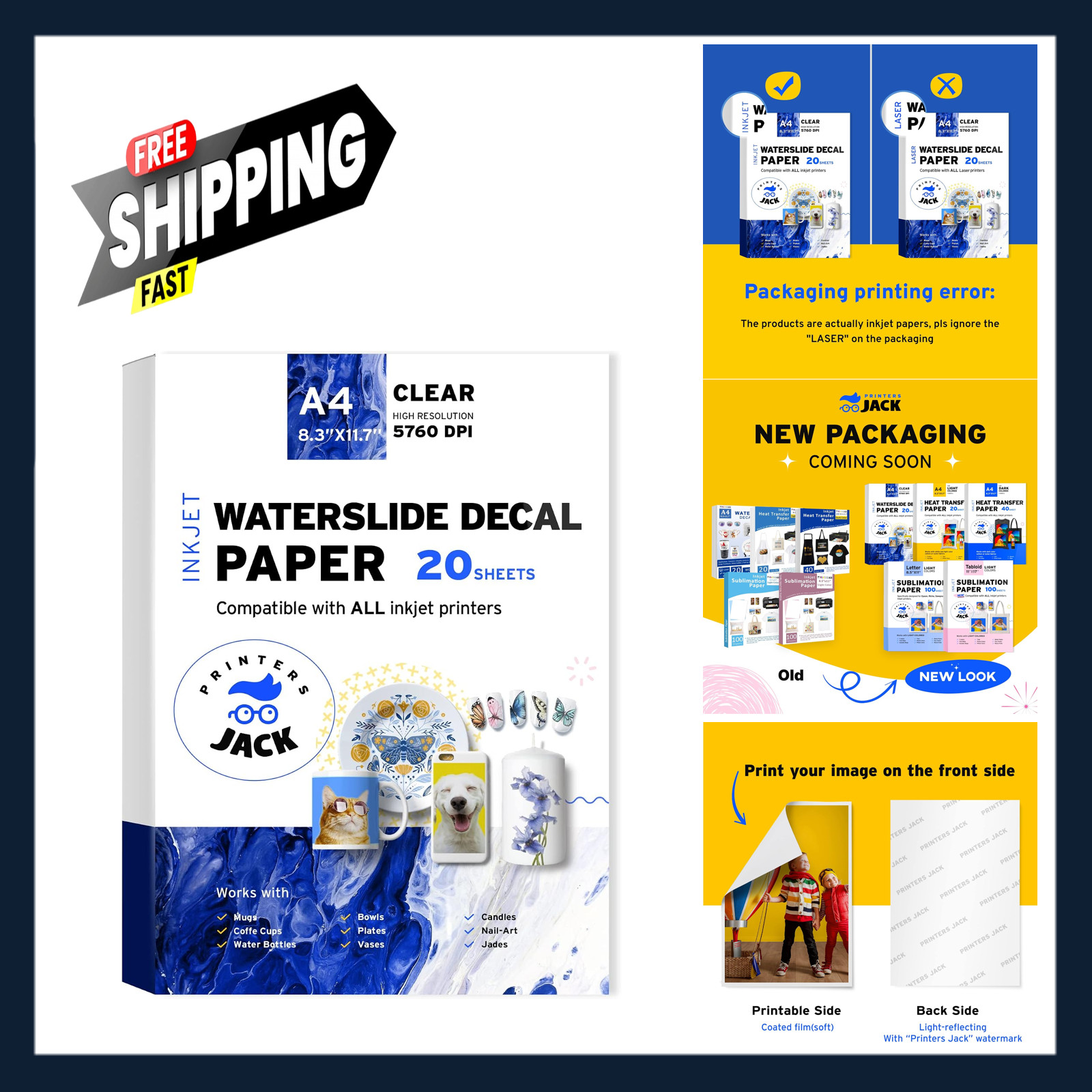 Water Slide Decal Paper Inkjet 20 Sheets A4 Size Clear Transfer Water-Slide