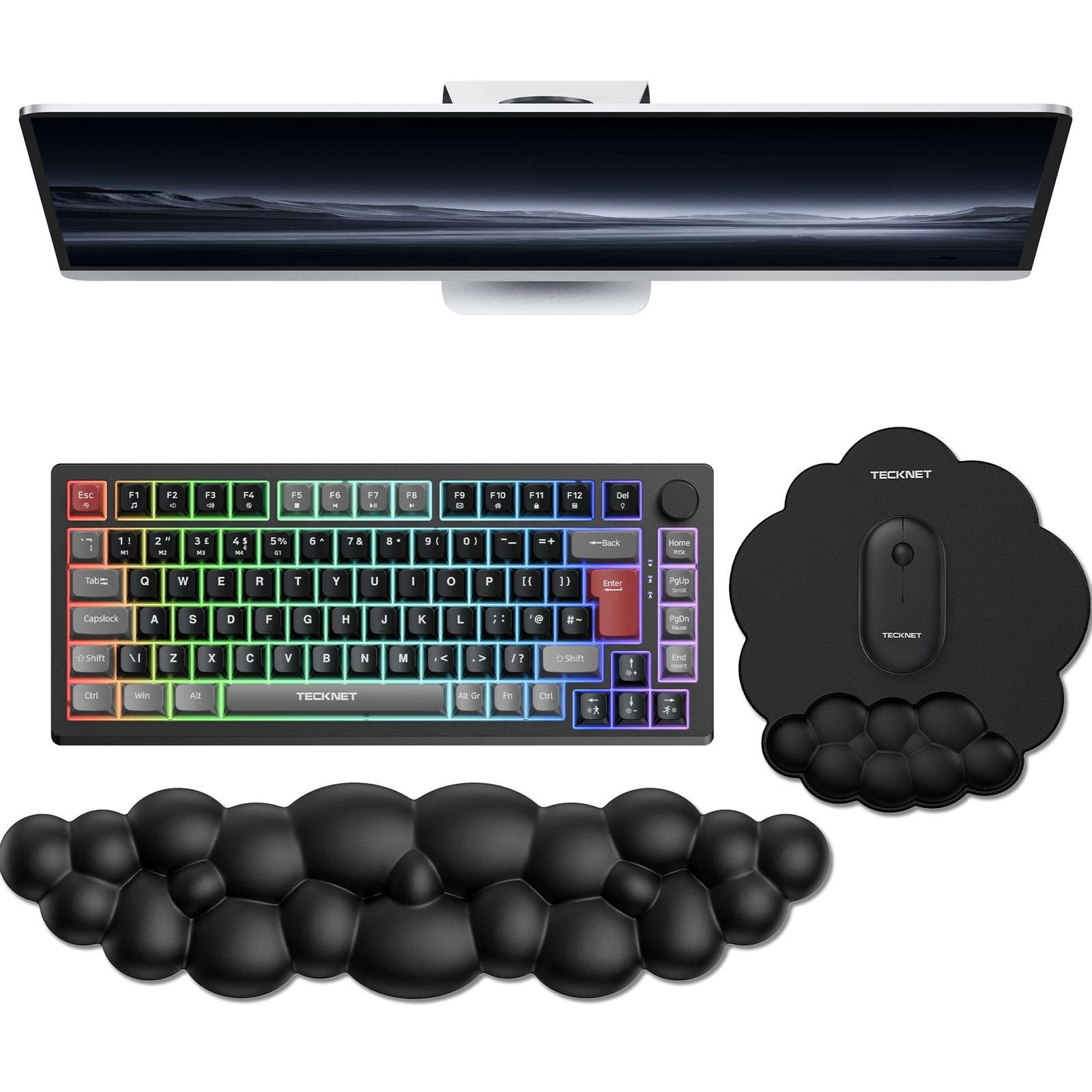 TECKNET Cloud Mouse Pad with Wrist Rest, Ergonomic Large, Black