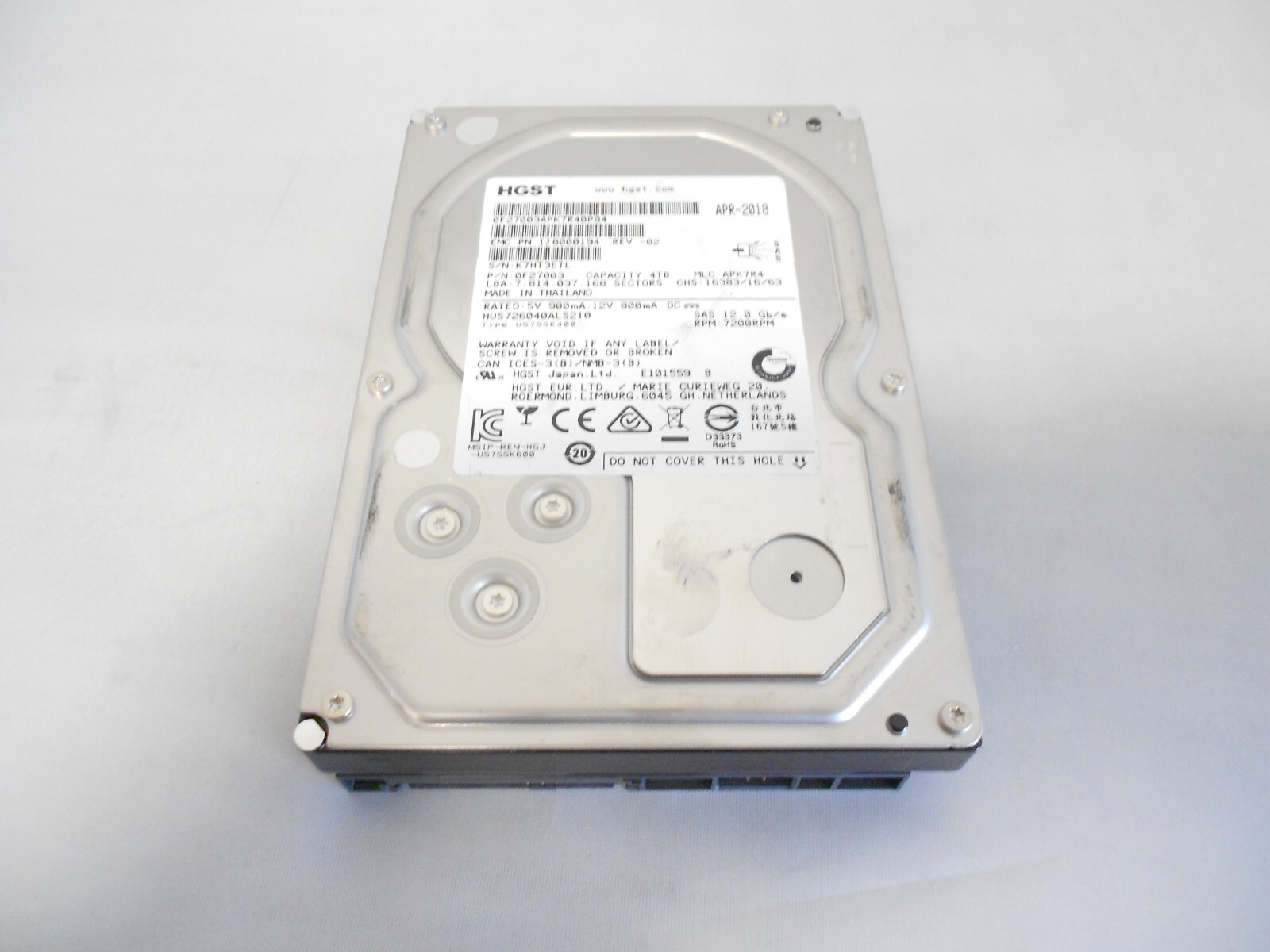 HGST HUS726040ALS210 4TB 7.2K 3.5" SAS 12G 12gbps Server JBOD Hard Drive HP Dell