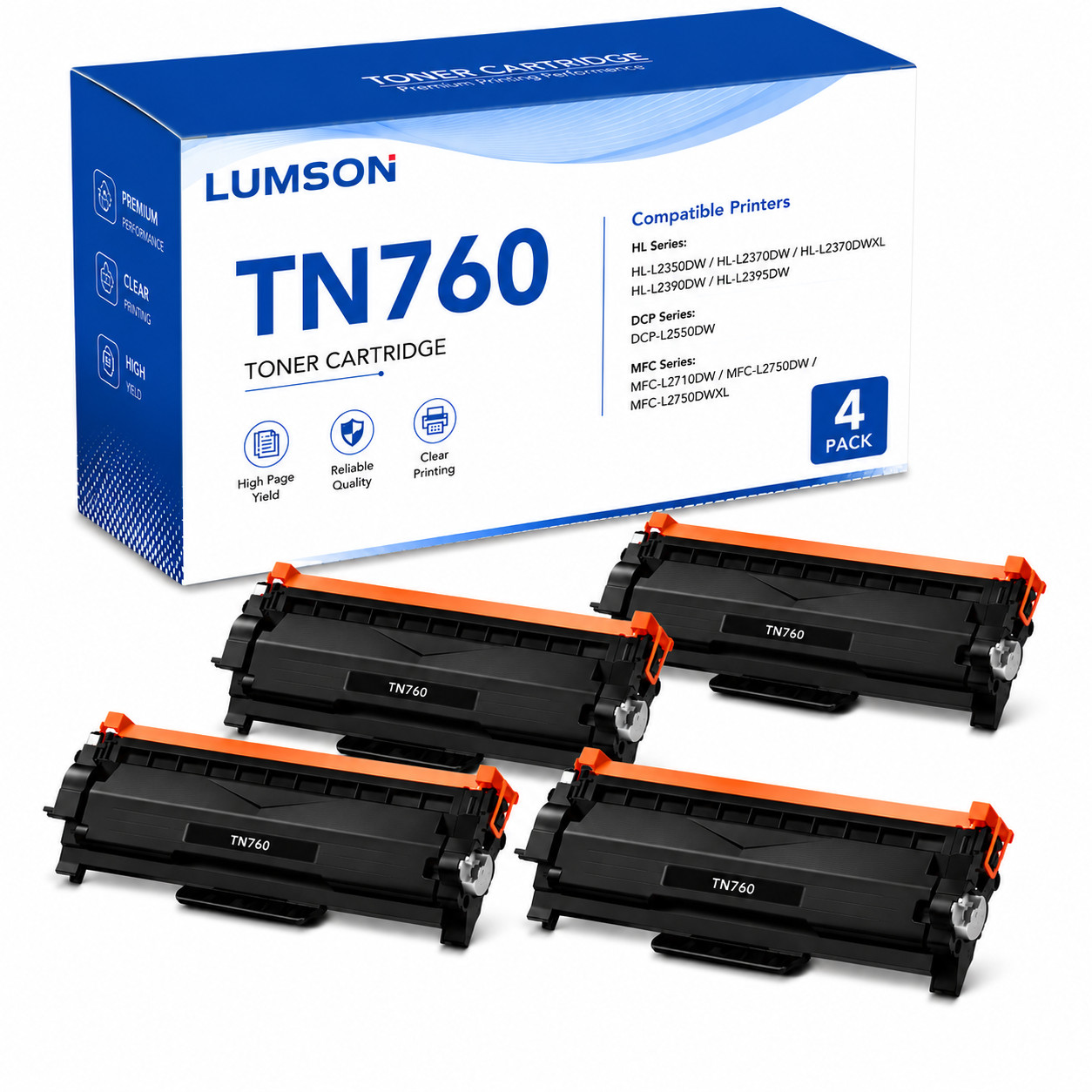 4PK TN760  High Yeild Toner Cartridge for Brother HL-L2370DW MFC-L2710DW