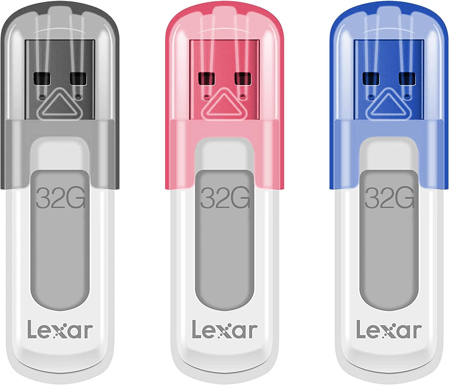 Lexar Jumpdrive V100 32GB USB 3.0 Flash Drive, 3-Pack Gray, Pink, Blue (LJDV1000