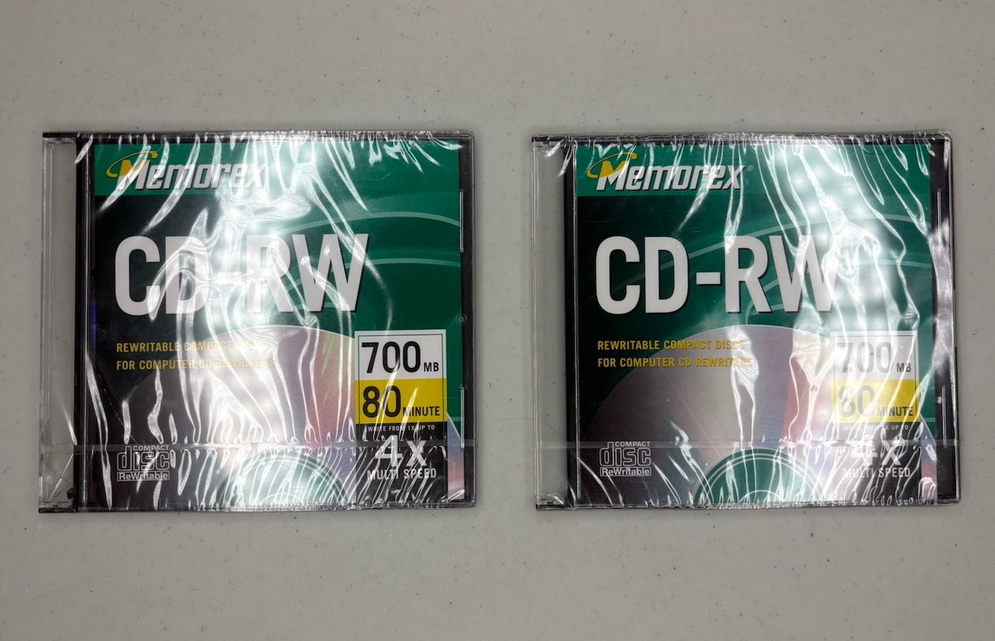 Lot of 2 Memorex CD-RW Rewritable 4x 700MB 80 Minute In Sealed Jewel Cases
