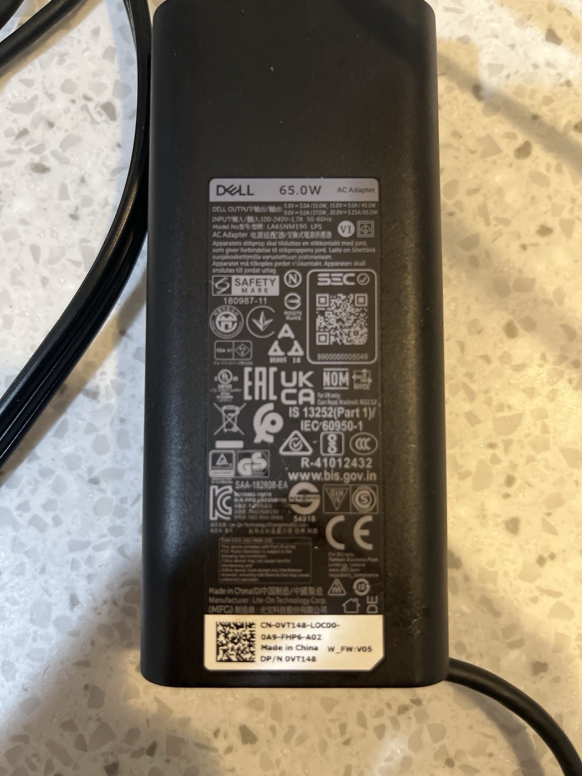 FOR SALE: Genuine Dell 65W USB-C Laptop Charger (Model LA65NM190)