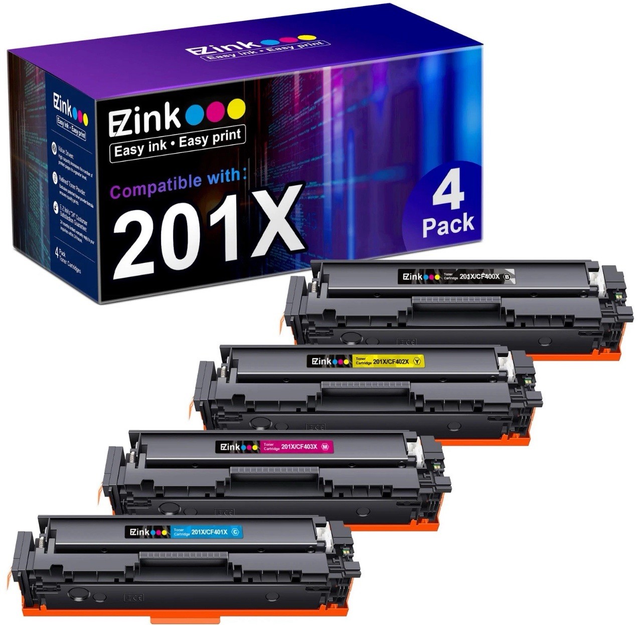 E-Z Ink 201X Replacement for HP 201X Toner Cartridges 4 Pack High Yield CF400X C