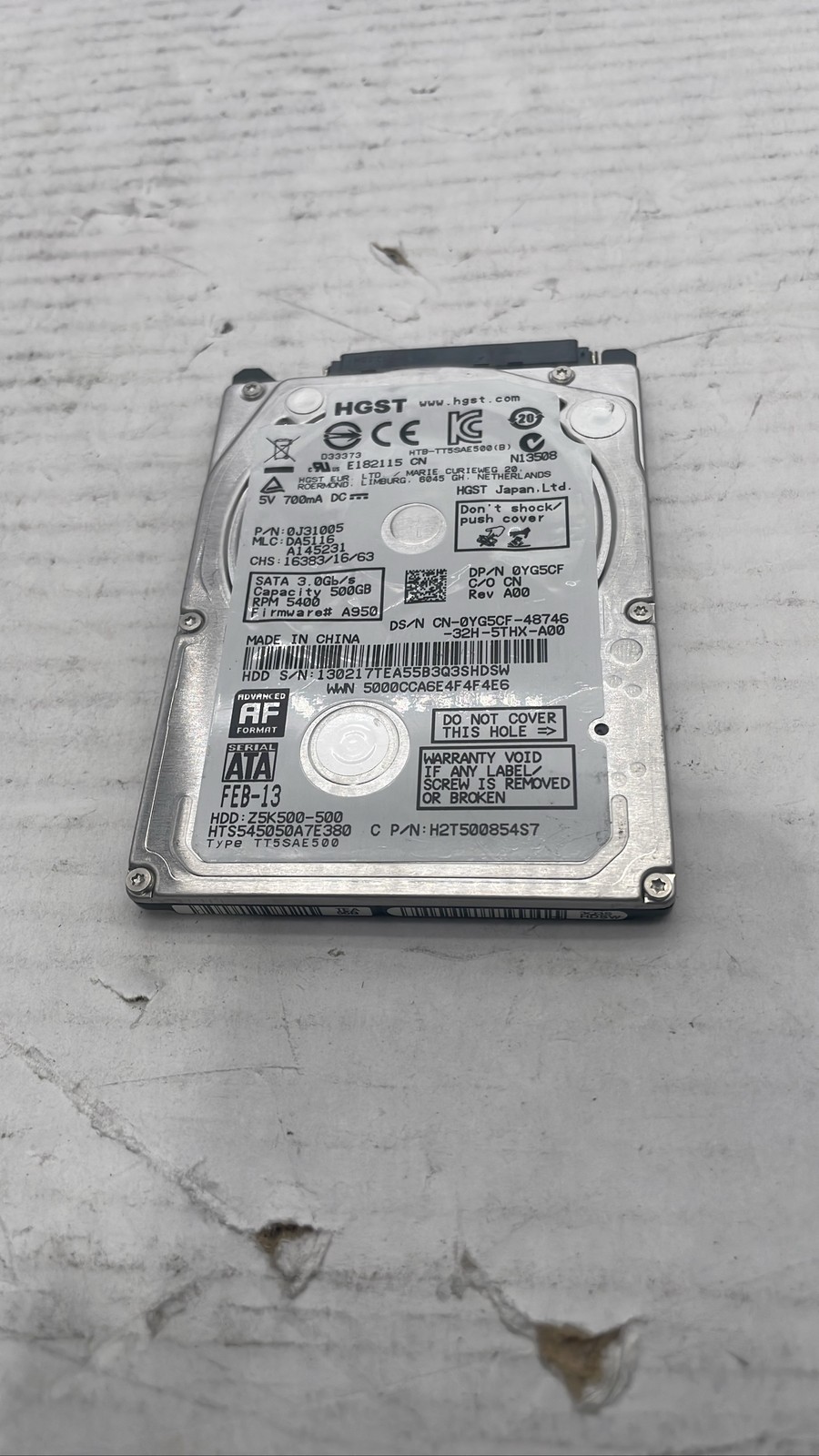HGST HTS545050A7E380 500GB 2.5 SATA HDD Z5K500-500 5400RPM