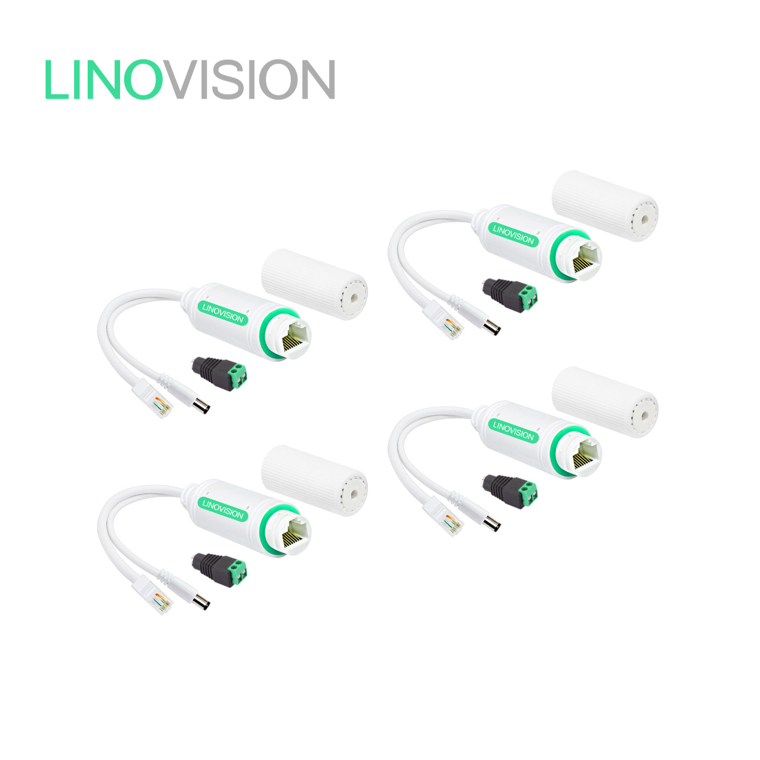 LINOVISION DC12V Waterproof 10/100Mbps Outdoor POE Splitter (4 pack )