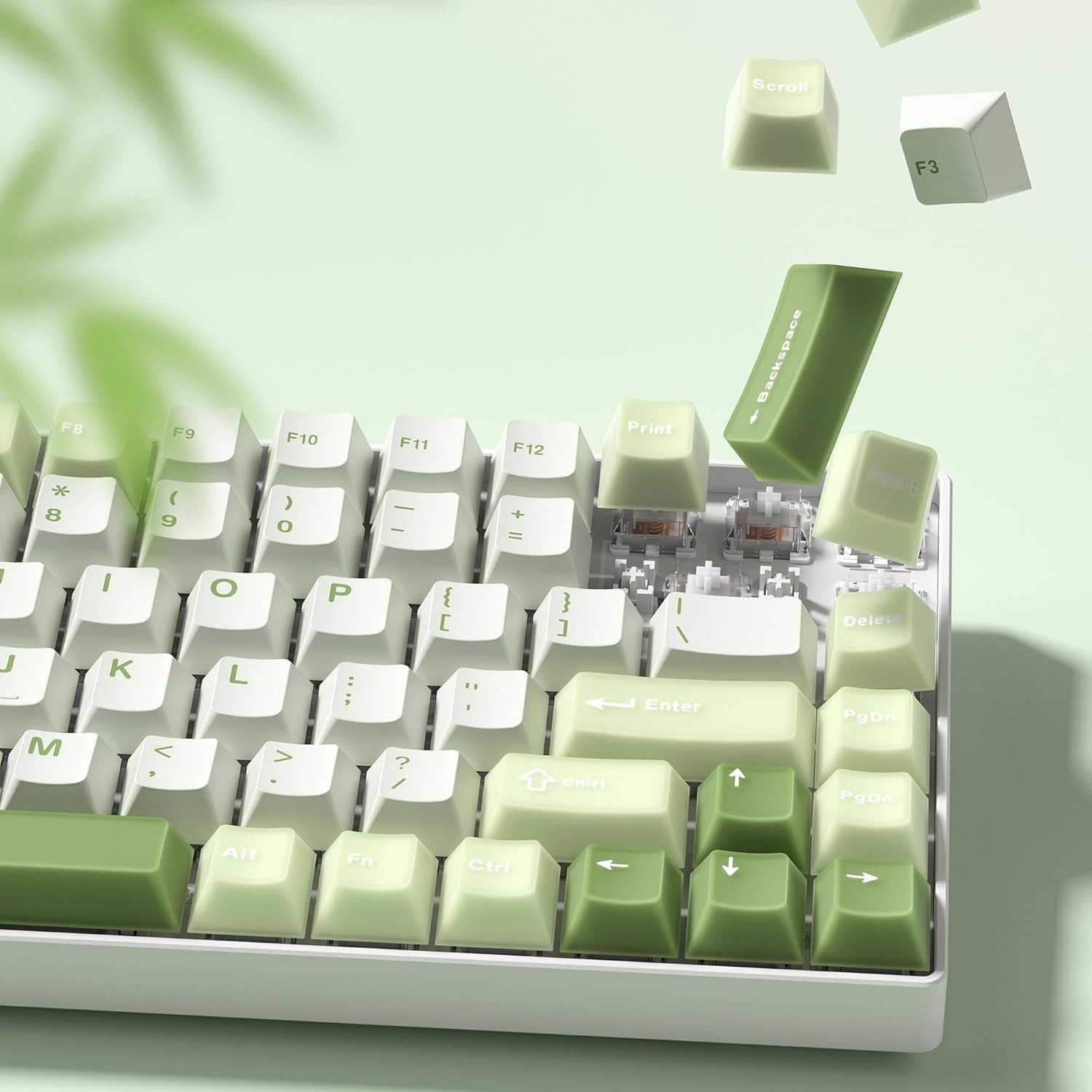 Matcha Green Keycaps PBT, Jelly Keycaps 60 75 100 Percent, Translucent Jade Key